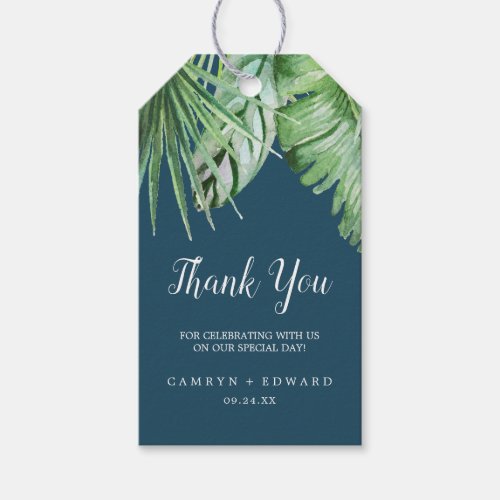 Wild Tropical Palm  Navy Blue Thank You Favor Gift Tags