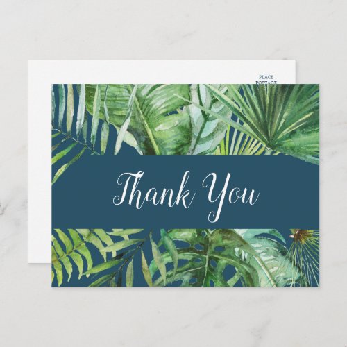 Wild Tropical Palm  Navy Blue Thank You Postcard