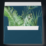 Wild Tropical Palm | Navy Blue Wedding Invitation Envelope<br><div class="desc">These wild tropical palm navy blue wedding invitation envelopes are perfect for a beach or destination wedding. The design on the envelope liner features an exotic array of green watercolor banana palm tree leaves, ferns, foliage, botanical plants and greenery on a navy blue background for a tropical summer feel. Personalize...</div>