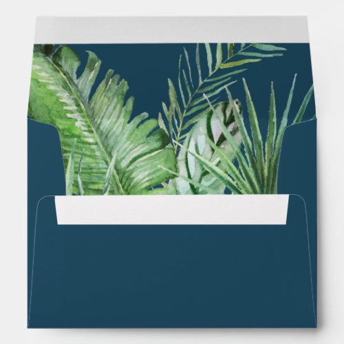 Wild Tropical Palm  Navy Blue Wedding Invitation Envelope