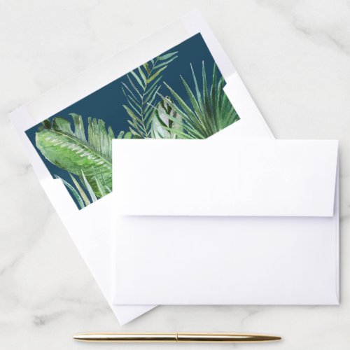 Wild Tropical Palm  Navy Blue Wedding Invitation Envelope Liner