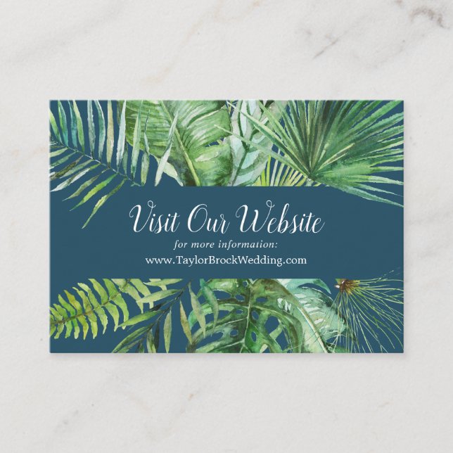 Wild Tropical Palm | Navy Blue Wedding Website Enclosure Card (Front)