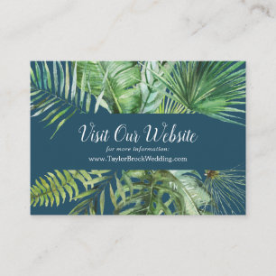 Wild Tropical Palm Navy Blue Wedding Website Enclosure Card