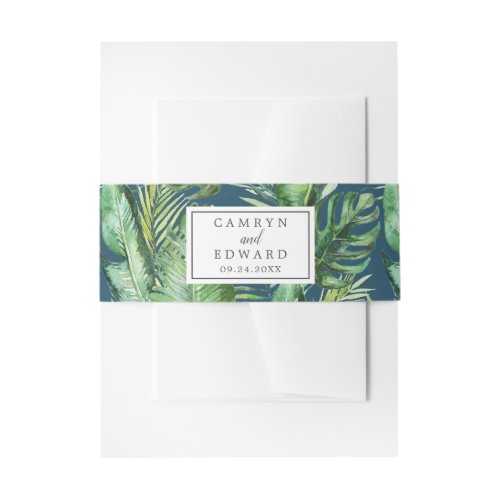 Wild Tropical Palm  Navy Invitation Belly Band