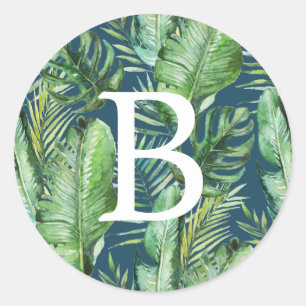 Wild Tropical Palm   Navy Monogram Envelope Seals