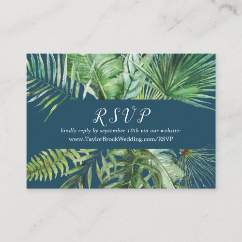 Wild Tropical Palm  Navy Wedding Website RSVP Enclosure Card