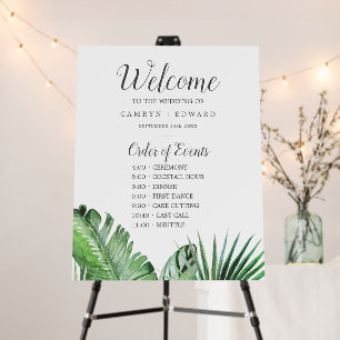 Wild Tropical Palm Order of Events Welcome Wedding Foam Board