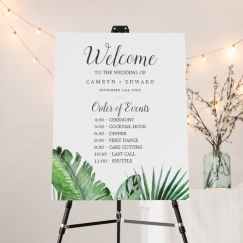 Wild Tropical Palm Order of Events Welcome Wedding Foam Board