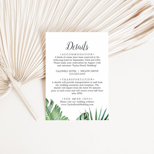 Wild Tropical Palm Printable or Printed Details Invitation