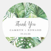 Wild Tropical Palm Thank You Wedding Favor Sticker (Front)