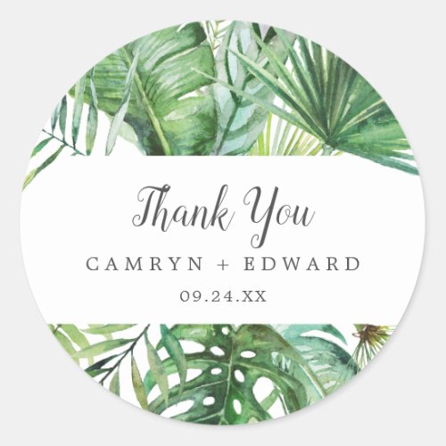 Wild Tropical Palm Thank You Wedding Favor Sticker