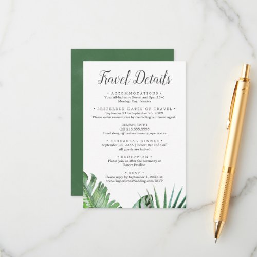 Wild Tropical Palm Travel Details Enclosure Card