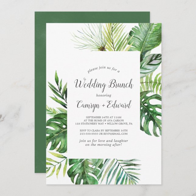 Wild Tropical Palm Wedding Brunch Invitation (Front/Back)