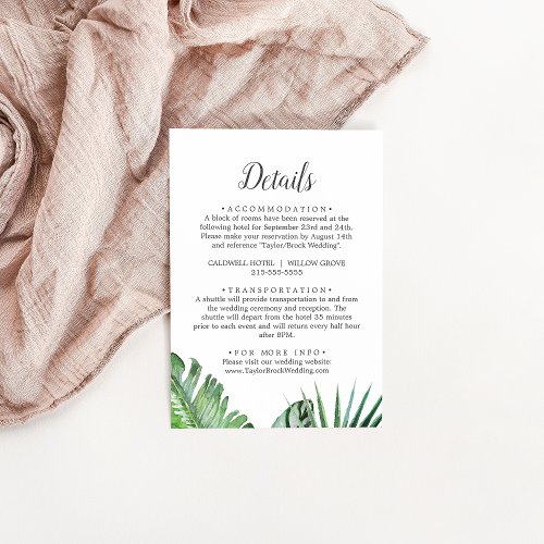 Wild Tropical Palm Wedding Details Enclosure Card