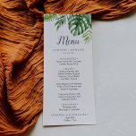 Wild Tropical Palm Wedding Dinner Menu<br><div class="desc">This wild tropical palm wedding dinner menu card is perfect for a beach or destination wedding. The design features an exotic array of green watercolor banana palm tree leaves, ferns, foliage, botanical plants and greenery for a tropical summer feel. This menu can be used for a wedding reception, rehearsal dinner,...</div>