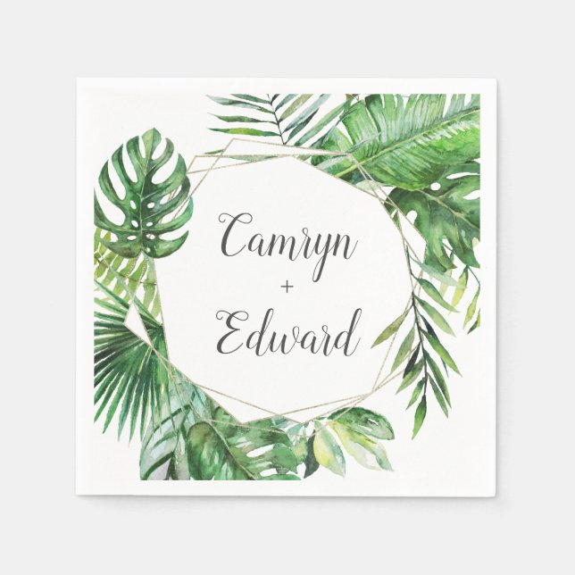 Wild Tropical Palm Wedding Reception Napkins (Front)