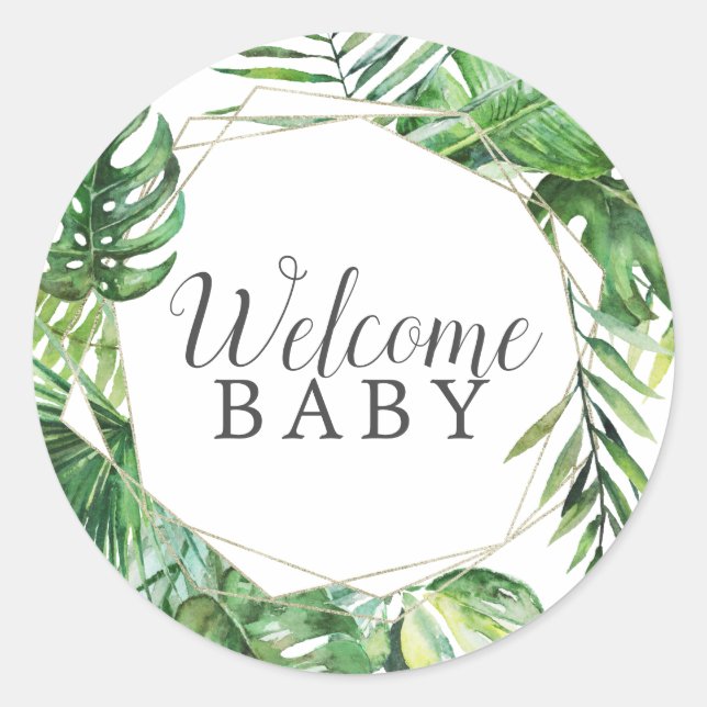 Wild Tropical Palm Welcome Baby Shower Sticker (Front)