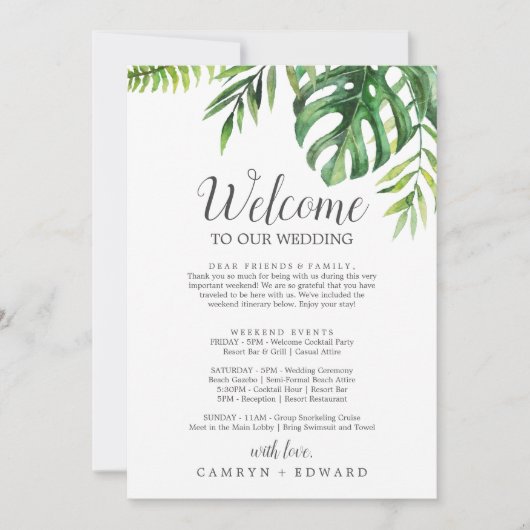 Wild Tropical Palm Welcome Letter Itinerary & Map (Front)