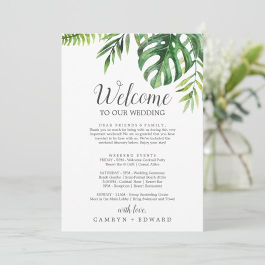 Wild Tropical Palm Welcome Letter Itinerary & Map (Standing Front)