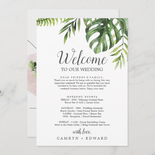 Wild Tropical Palm Welcome Letter Itinerary  Map