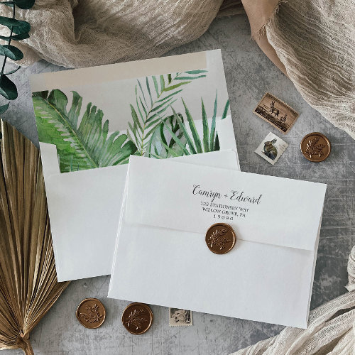 Wild Tropical Palm | White Wedding Invitation Envelope