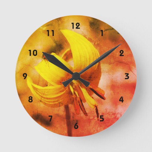 Wild Trout Lily Flower And Insect Friend Abstract Round Clock