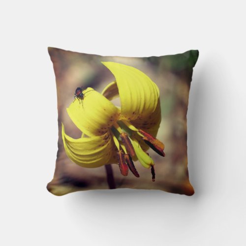 Wild Trout Lily Flower And Insect Friend   Throw Pillow