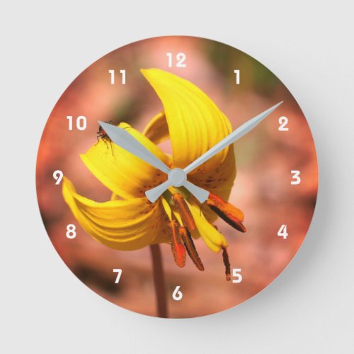 Wild Trout Lily Flower And Insect Friend Tinted  Round Clock