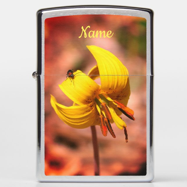 Wild Trout Lily Flower Tinted Personalized Zippo Lighter (Front)