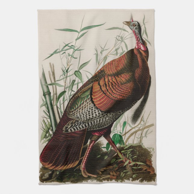Wild Turkey Birds of America Audubon Print Kitchen Towel (Vertical)
