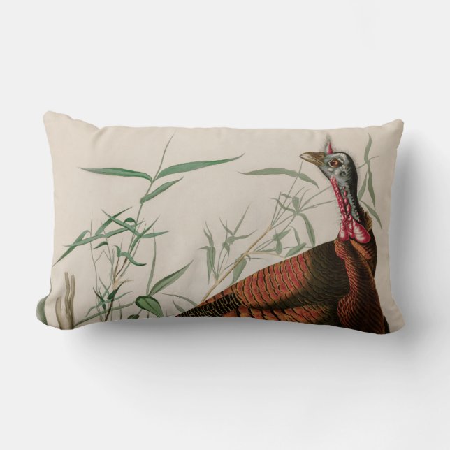 Wild Turkey Birds of America Audubon Print Lumbar Pillow (Front)