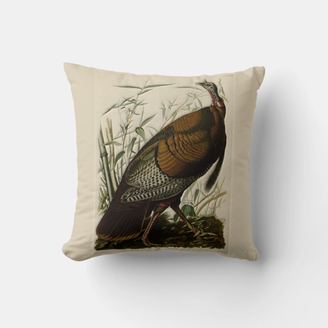 Wild Turkey by John Audubon Throw Pillow (Front)