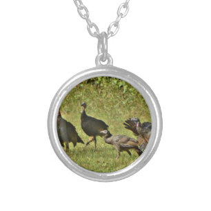 Wild Turkey, Camouflage colors Silver Plated Necklace