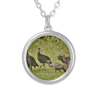 Wild Turkey, Camouflage colors Silver Plated Necklace