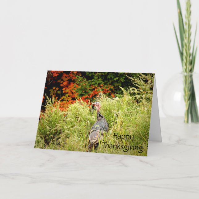 Wild Turkey Fall Leaves Happy Thanksgiving Card (Front)