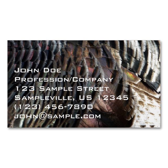 Wild Turkey Feathers I Abstract Nature Design Business Card Magnet (Front)