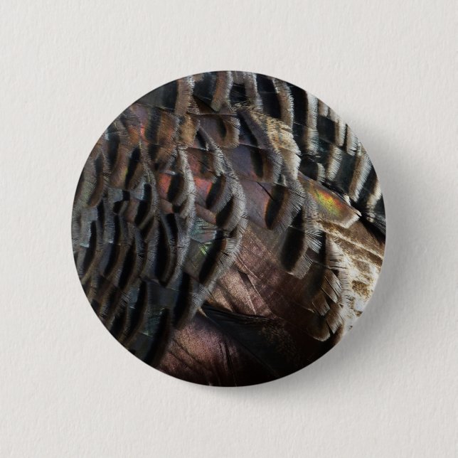 Wild Turkey Feathers I Abstract Nature Design Button (Front)