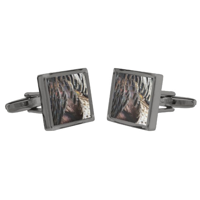 Wild Turkey Feathers I Abstract Nature Design Cufflinks (Angled)