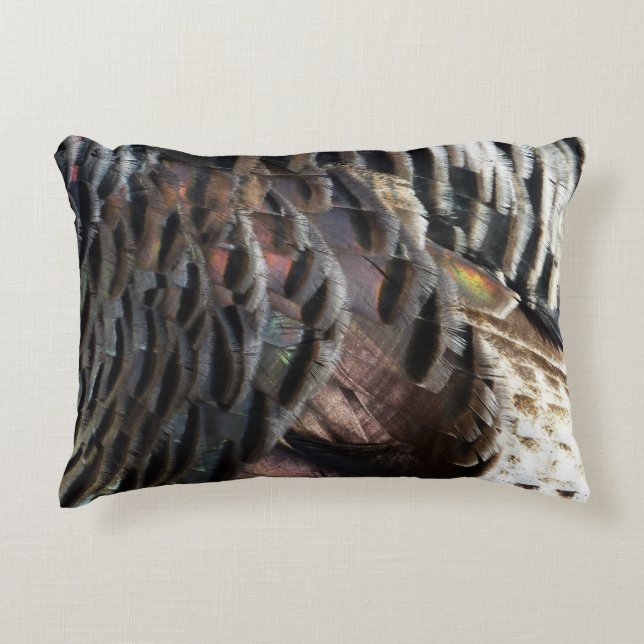 Wild Turkey Feathers I Abstract Nature Design Decorative Pillow (Front)