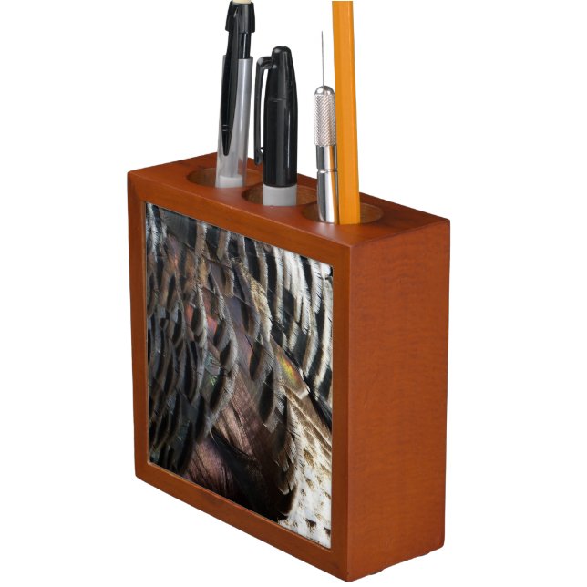 Wild Turkey Feathers I Abstract Nature Design Desk Organizer (In Situ)