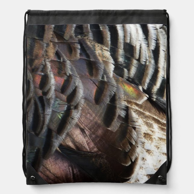 Wild Turkey Feathers I Abstract Nature Design Drawstring Bag (Front)