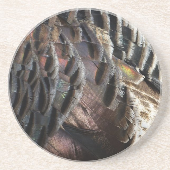 Wild Turkey Feathers I Abstract Nature Design Drink Coaster (Front)
