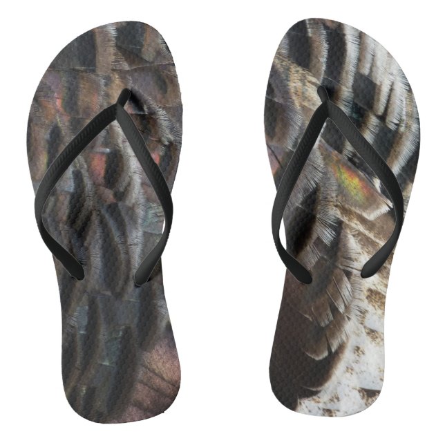 Wild Turkey Feathers I Abstract Nature Design Flip Flops (Footbed)
