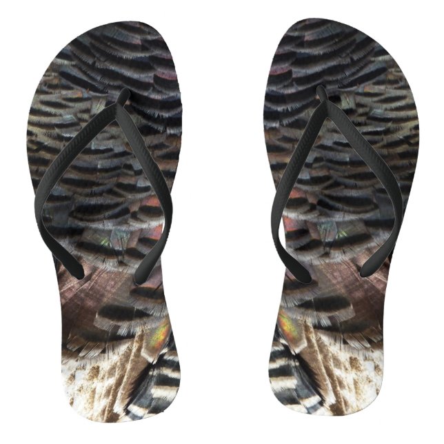 Wild Turkey Feathers I Abstract Nature Design Flip Flops (Footbed)