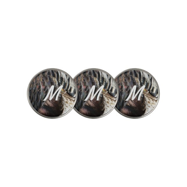 Wild Turkey Feathers I Abstract Nature Design Golf Ball Marker (3 Up)