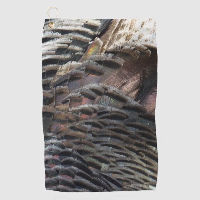 Wild Turkey Feathers I Abstract Nature Design Golf Towel (Front)