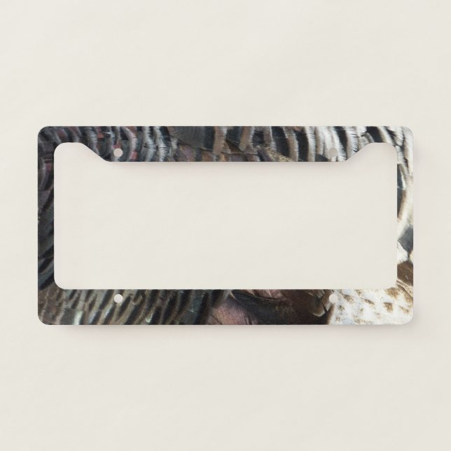 Wild Turkey Feathers I Abstract Nature Design License Plate Frame (Front)