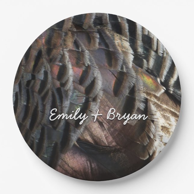 Wild Turkey Feathers I Abstract Nature Design Paper Plates (Front)