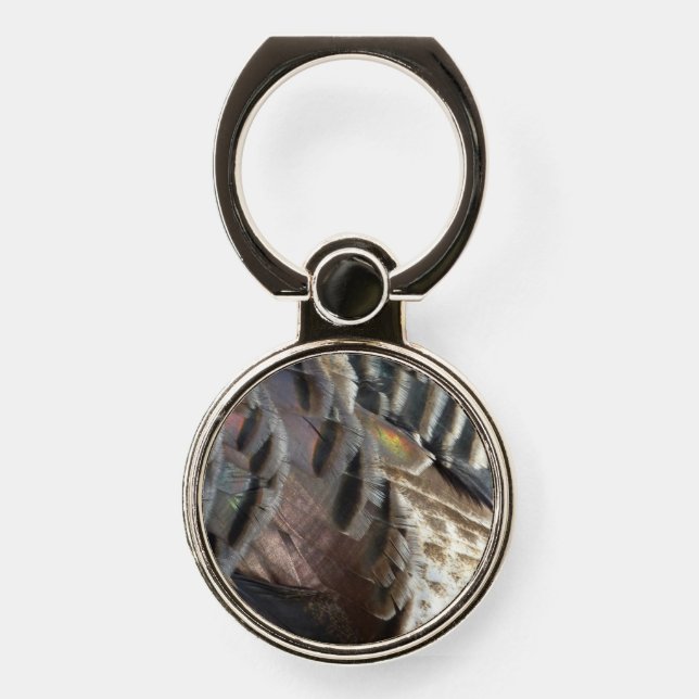 Wild Turkey Feathers I Abstract Nature Design Phone Ring Stand (Front)