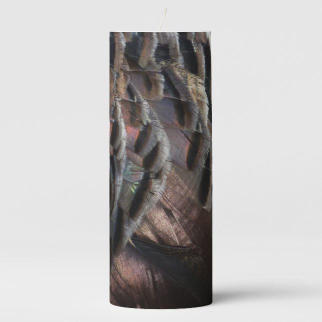 Wild Turkey Feathers I Abstract Nature Design Pillar Candle (Front)